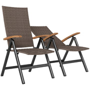 2 Piece Foldable Outdoor Dining Chairs with Armrests and High Backrest for Garden and Camping Brown Rattan by Outsunny