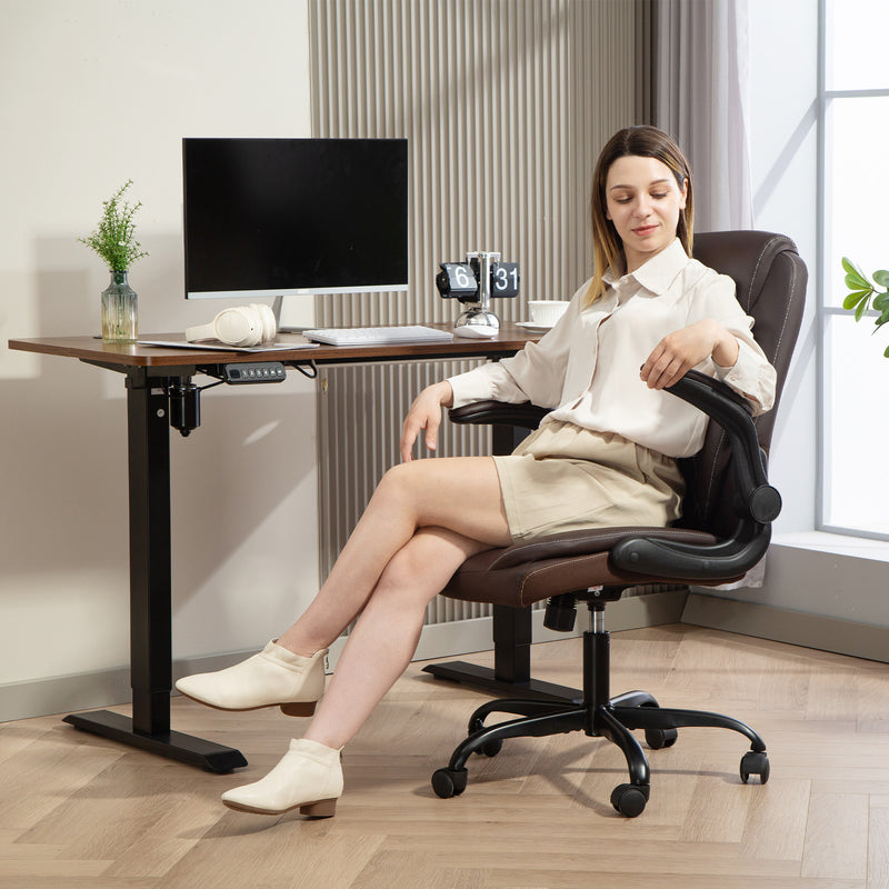 Ergonomic Faux Leather Office Chair with Flip Up Armrests for Home or Office Use Brown