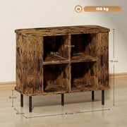 Mid Century Sideboard Storage Cabinet With Sliding Doors And Steel Legs For Kitchen, Rustic Brown