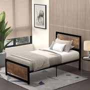 Single Metal Bed Frame with Headboard Footboard and Underbed Storage for Adults Bedroom