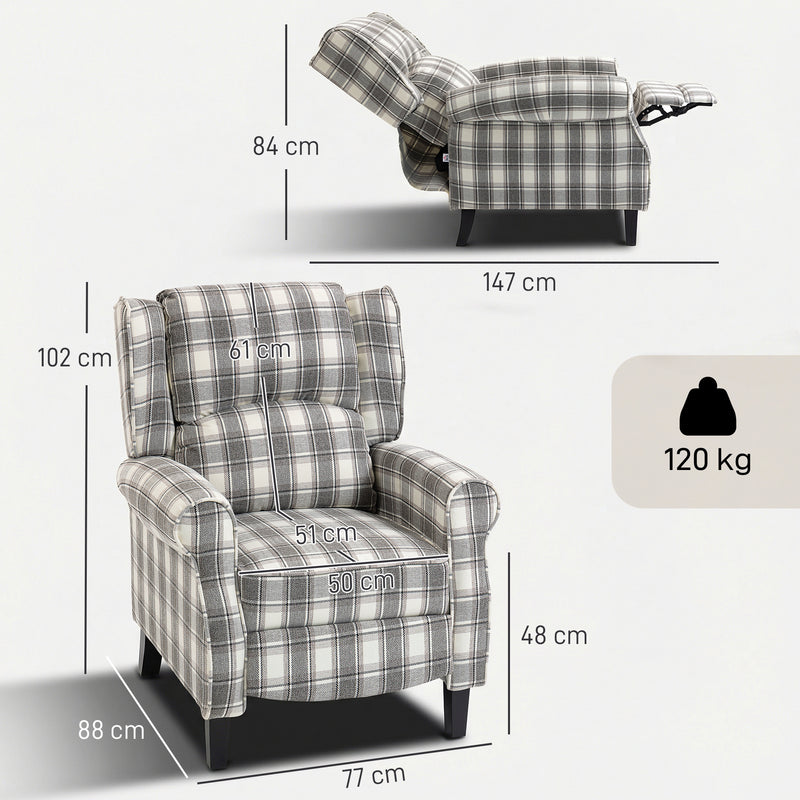 Recliner Chair with Adjustable Back and Footrest for Living Room or Bedroom Grey and White AOSOM