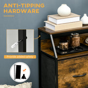 Industrial 5 Drawer Fabric Chest with Open Shelf for Bedroom or Living Room Storage Rustic Brown