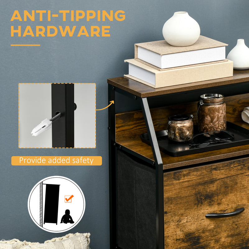 Industrial 5 Drawer Fabric Chest with Open Shelf for Bedroom or Living Room Storage Rustic Brown