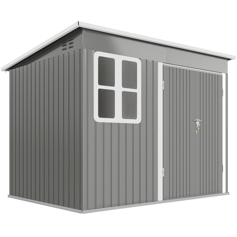 Galvanised Steel Garden Storage Shed With Lockable Doors and Base Kit, Light Grey Outsunny