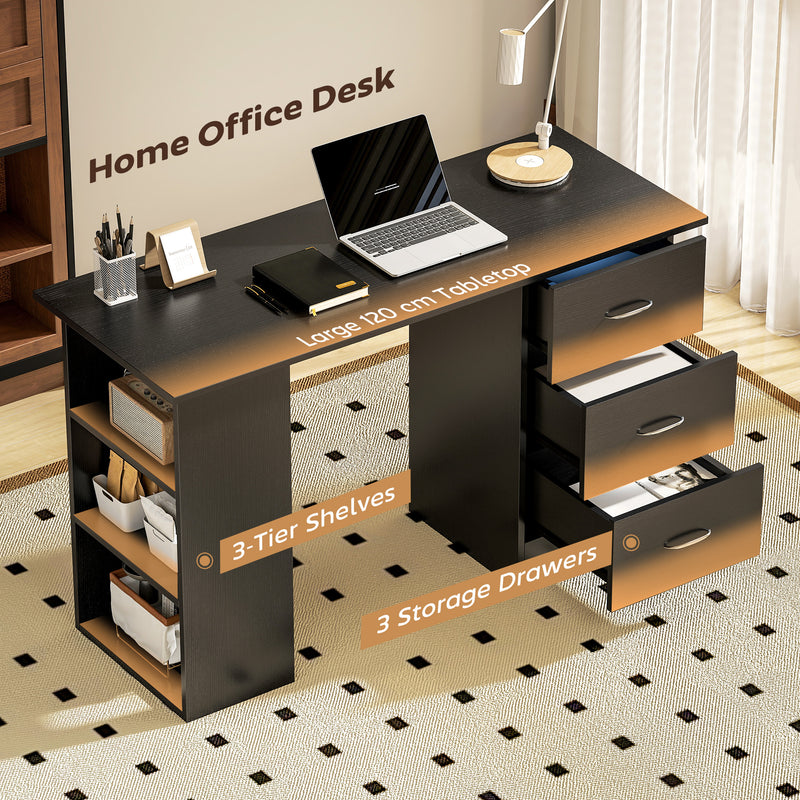 Computer Desk with Storage Shelves and Drawers for Home Office or Study Black AOSOM