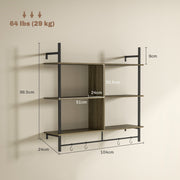 Grey Wood Effect Three Tier Floating Wall Shelf for Storage and Display by HOMCOM