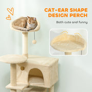 Large Cat Tree Tower with Hammock Condos and Scratching Posts for Indoor Cats Beige AOSOM