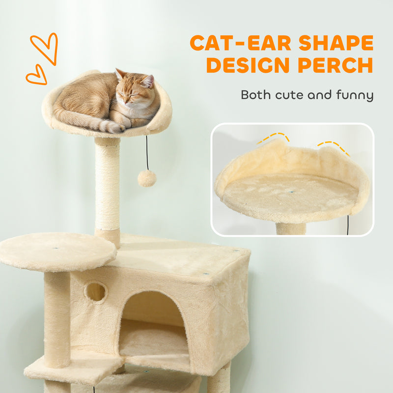Large Cat Tree Tower with Hammock Condos and Scratching Posts for Indoor Cats Beige AOSOM