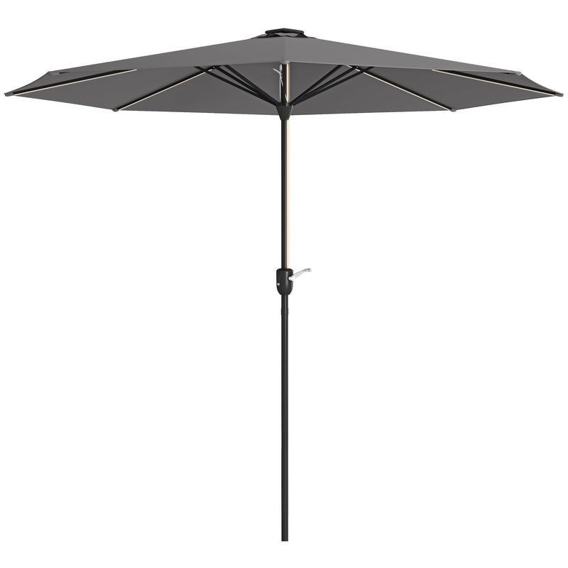 Dark Grey 2.65m Garden Parasol With LED Lights For Shaded Outdoor Evenings