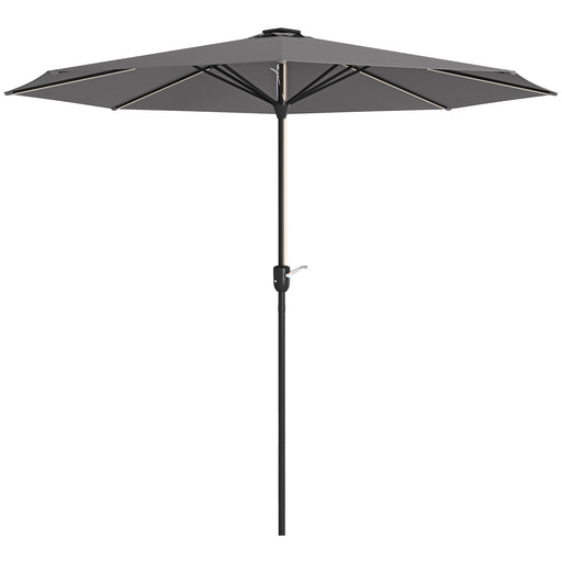 Dark Grey 2.65m Garden Parasol With LED Lights For Shaded Outdoor Evenings