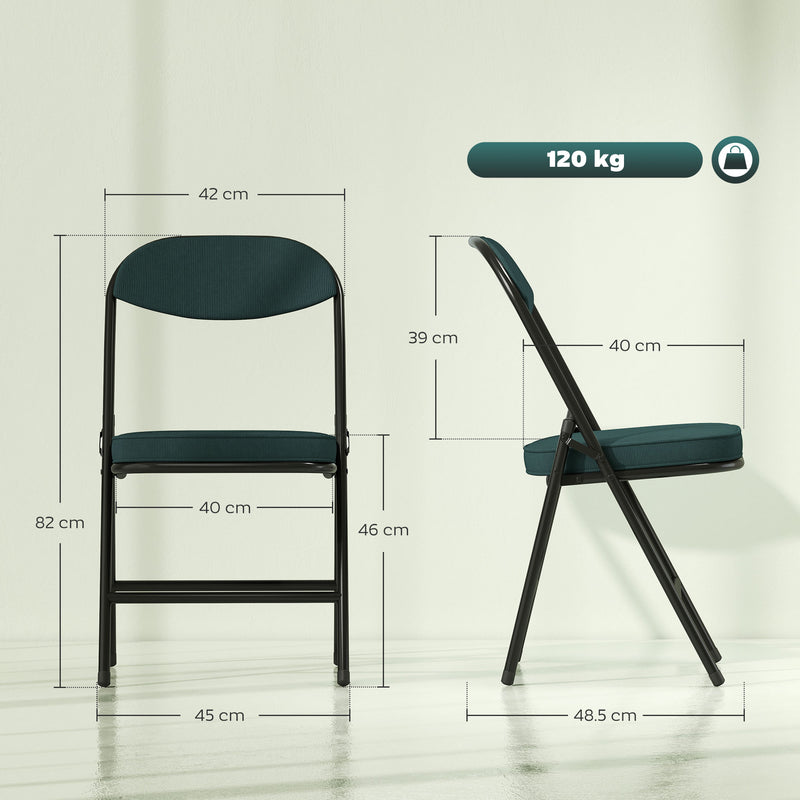 Set of Four Folding Corduroy Dining Chairs Ideal for Small Spaces and Extra Seating Blue