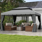 Light Grey 3 x 4m Aluminium Garden Gazebo with Nets and Curtains by Outsunny