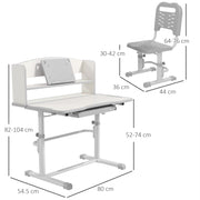 Height Adjustable Kids Study Desk and Chair Set With Storage for Homework Time, Grey