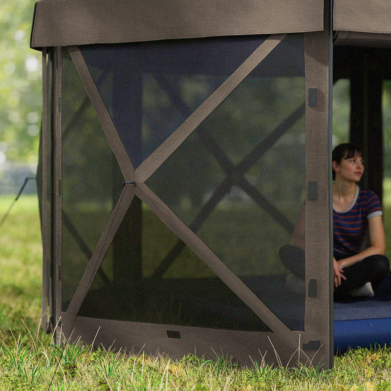Brown 3m Hexagon Pop Up Gazebo with 5 Sides Waterproof UV Resistant by Outsunny