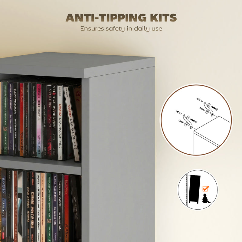 CD Storage Shelves Set of 2 with Adjustable Compartments for Organising Media Light Grey AOSOM