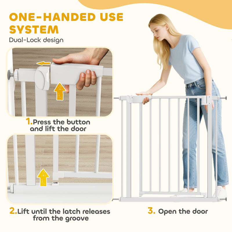 Pressure Fit Pet Safety Gate With One Hand And Two Way Opening For Doorways, White AOSOM