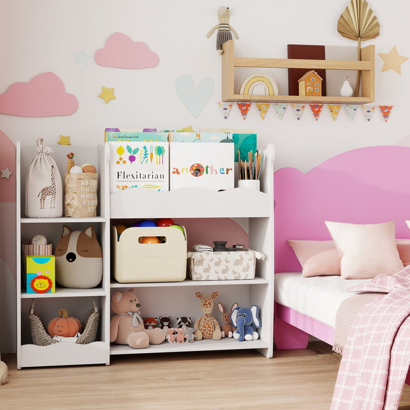 Kids Toy Storage Shelf With Bear Design for Easy Organisation and Independent Use White AOSOM