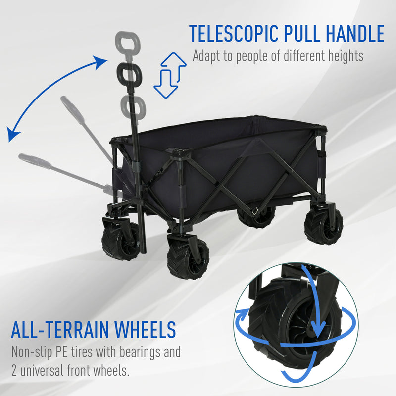 Black Folding Cart Trolley Wagon with Handle and Wheels for Camping or Beach Use