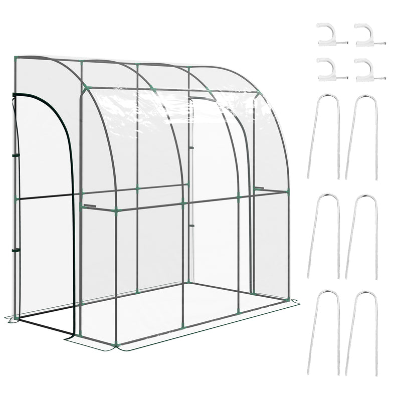 Walk In Lean To Greenhouse 214cm x 118cm with Shelves Ideal for Small Gardens Green
