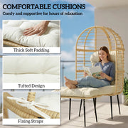 Outdoor Egg Chair With Footstool for Relaxing Garden Retreat Weather Resistant Rattan Beige Cream White Outsunny