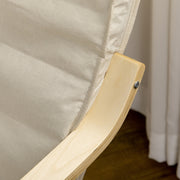 Reclining Wooden Lounging Chair with Adjustable Footrest and Cushion for Garden Comfort Cream White