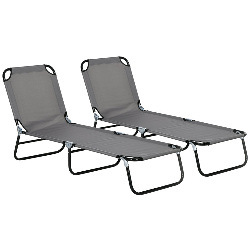 Grey Adjustable Garden Sun Lounger With Five Reclining Positions For Outdoor Relaxation