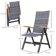 2 Piece Outdoor Folding Dining Chairs with Armrests and High Back for Garden and Camping Grey Rattan by Outsunny