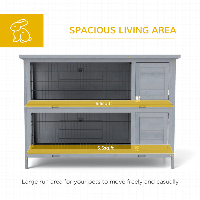 Grey Wooden Rabbit Hutch Outdoor Guinea Pig Cage with No-Leak Trays and Divider by PawHut