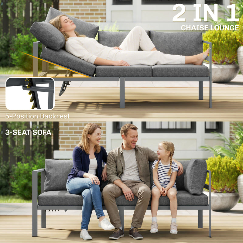 Garden Corner Sofa Set with Adjustable Backrest and Table for Flexible Outdoor Seating, Dark Grey