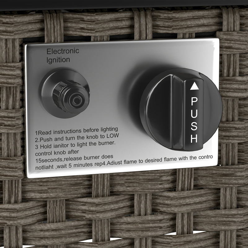 Grey Rattan Gas Fire Pit Table with Lid 13KW Outdoor Patio Heater and Coffee Table