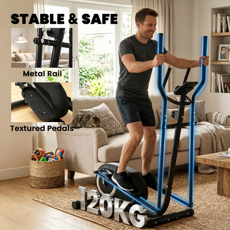 Elliptical Cross Trainer for Quiet Home Workouts with App Connectivity and 8 Resistance Levels Grey