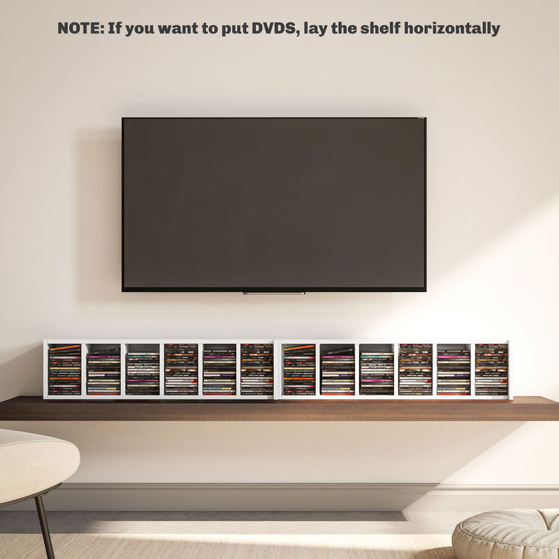 Set of Two Tall CD Storage Shelves for Organised Media Display, High Gloss White