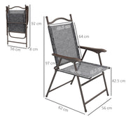 Set of 2 Folding Garden Chairs with Breathable Mesh Seats for Outdoor Use Grey AOSOM
