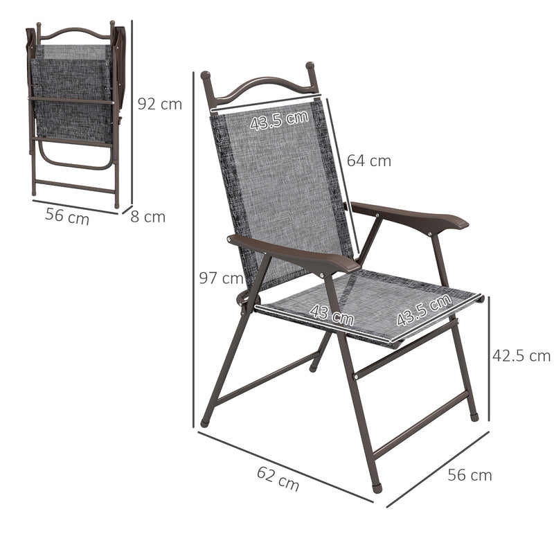 Set of 2 Folding Garden Chairs with Breathable Mesh Seats for Outdoor Use Grey AOSOM