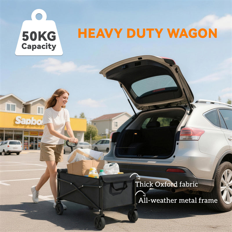 Folding Festival Trolley for Easy Garden and Picnic Transport 80L Capacity Black Outsunny
