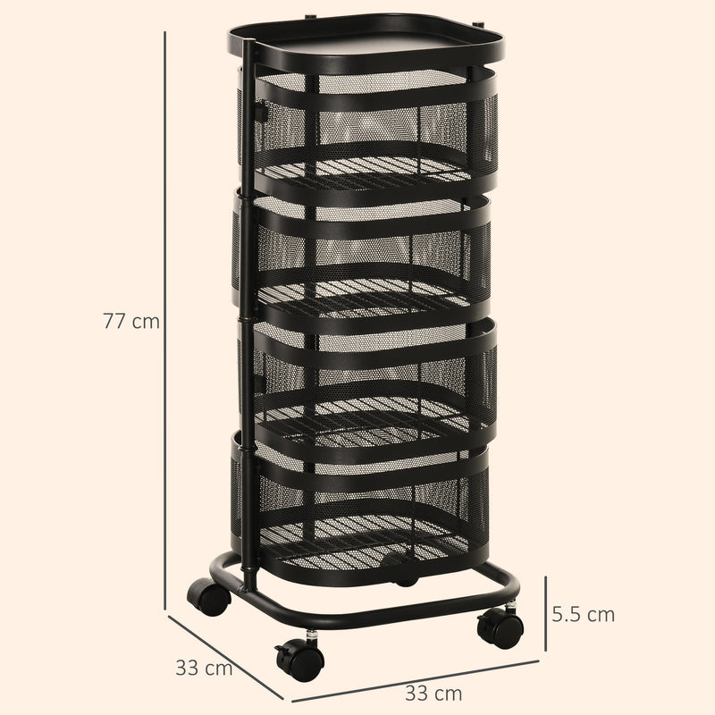 Kitchen Storage Trolley with Rotating Baskets for Small Spaces Black