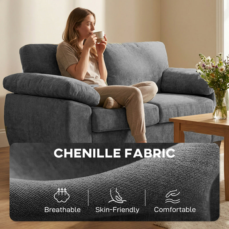 2 Seater Sofa for Small Spaces with Thick Cushions and Soft Chenille Fabric Dark Grey