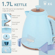 Fast Boil Kettle and 2 Slice Toaster Set with Auto Shut Off for Quick Breakfasts, Light Blue