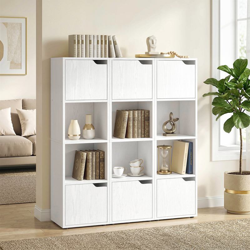 Slim Bookcase with Shelves and Cabinets for Small Spaces White