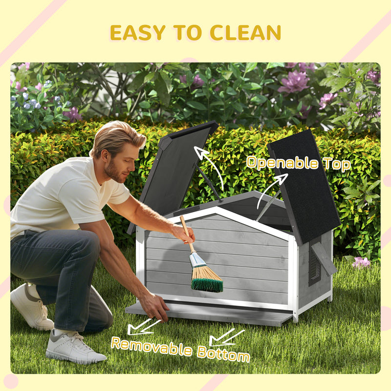 Grey Wooden Dog Kennel for Medium Dogs Weatherproof Outdoor Shelter 97L x 72W cm by PawHut