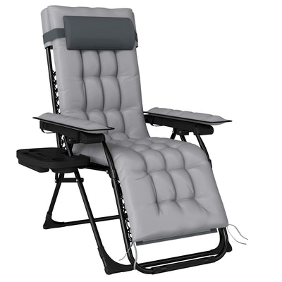 Zero Gravity Reclining Garden Sun Lounger Chair with Padded Cushion and Side Tray for Outdoor Relaxing Light Grey Outsunny