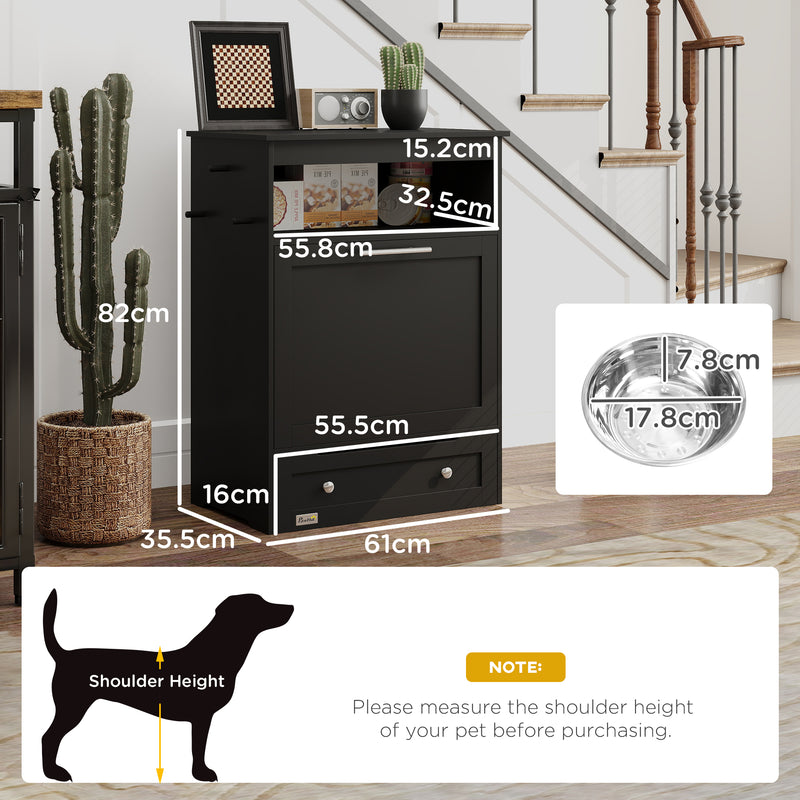 Black Pet Feeder Station With Storage Cabinet and Raised Bowls by PawHut