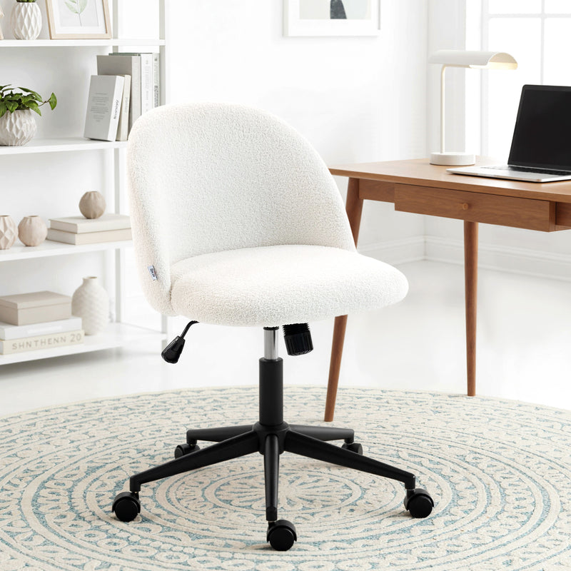 Teddy Fleece Swivel Office Chair With Wheels And Adjustable Height For Home Cream White AOSOM