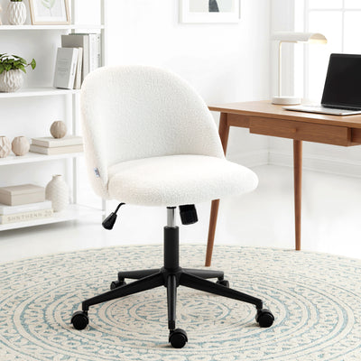 Teddy Fleece Swivel Office Chair With Wheels And Adjustable Height For Home Cream White AOSOM