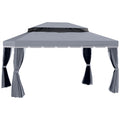 Dark Grey 3 x 4m Aluminium Garden Gazebo with Nets and Curtains by Outsunny