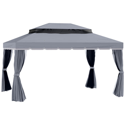 Dark Grey 3 x 4m Aluminium Garden Gazebo with Nets and Curtains by Outsunny