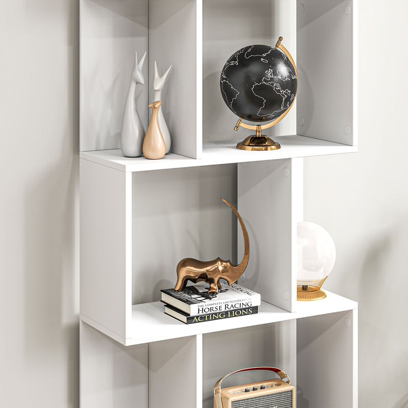 White Bookcase - Modern 5 Tier S Shaped Design For Home Office or Living Room - 60x24x185cm Homcom