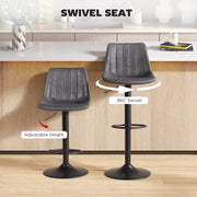 Set of 2 Leathaire Bar Stools with Backrest for Kitchen or Home Bar Charcoal Grey
