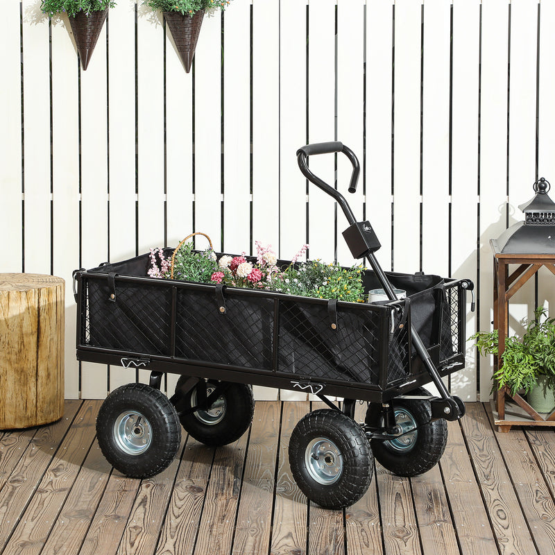114L Steel Frame Garden Cart Trolley Heavy Duty Black by Outsunny