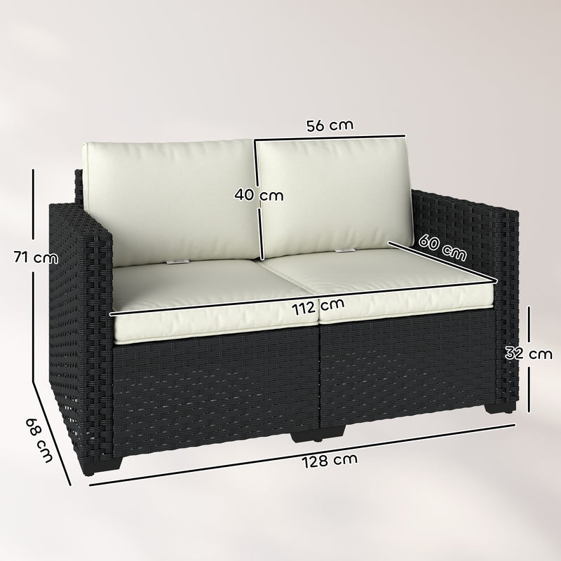 2 Seater Rattan Garden Sofa with Cushions for Comfortable Outdoor Relaxing Black Cream White Outsunny